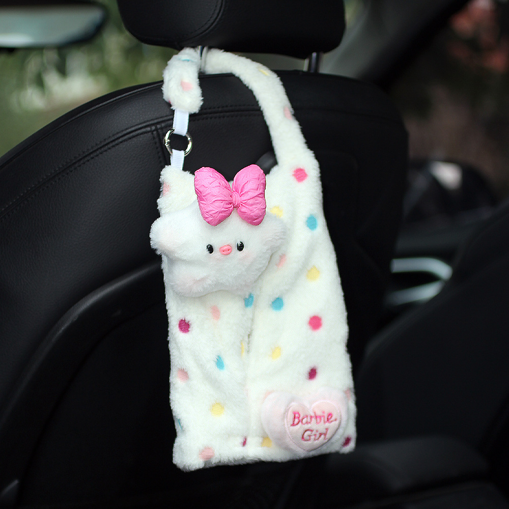 2025 nueva bolsa de toallas para automóviles, asiento de automóvil colgando caja de toallas, lindo cerdo muñeca, bolsa de extracción de papel para chicas