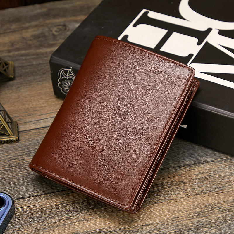 Genuine Leather Men's Wallet RFID Anti-Theft Card Holder Short Wallet Full-Grain Calfskin Multi-Card Slot 50% Off Men's Leather Purse Coin Purse