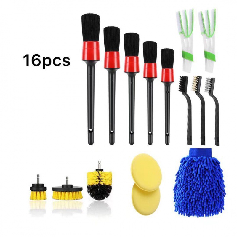16件套汽车内饰细节刷空调间隙刷细节刷圆头猪鬃汽车刷电钻刷