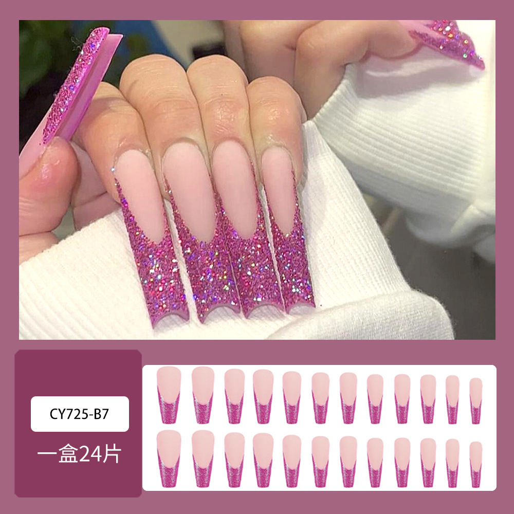 Uñas postizas largas estilo francés, modernas y transfronterizas, con efecto iluminador, estilo Instagram, puntas de uñas estilo chica picante, 24 piezas de uñas postizas mixtas.