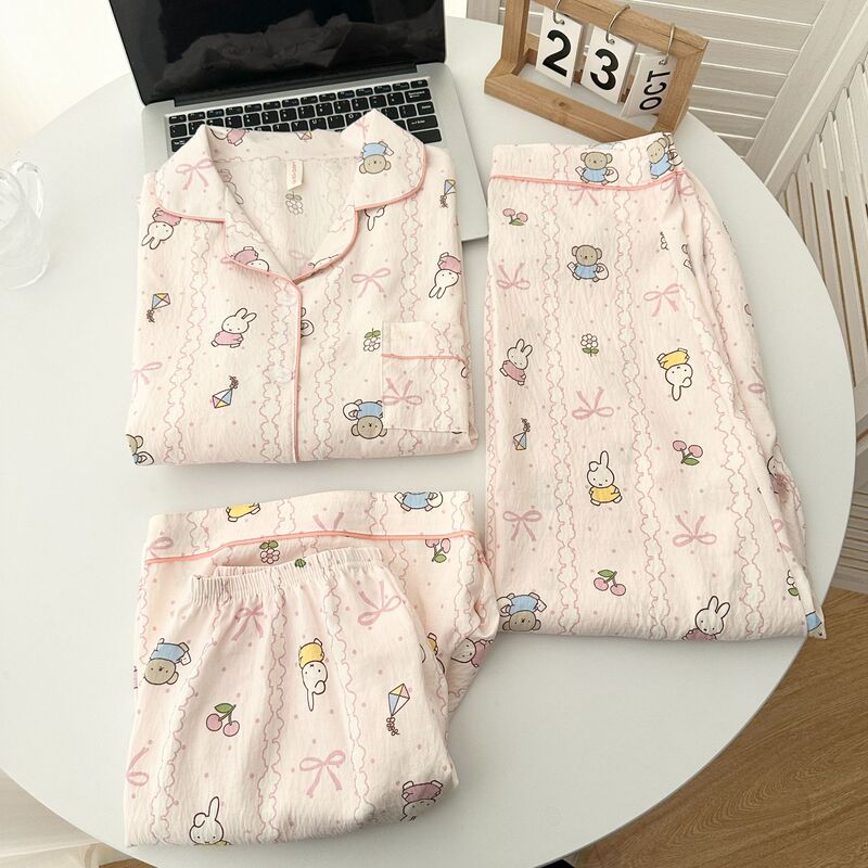 Cute Miffy Rabbit Cloud Pure Cotton Gauze Pajamas Women's 2026 New Summer Short-Sleeved Three-Piece Set Home Clothes Summer Cute Miffy Rabbit Cloud Pure Cotton Gauze Pajamas Women's 2026 New Summer Short-Sleeved Three-Piece Set Home Clothes Summer