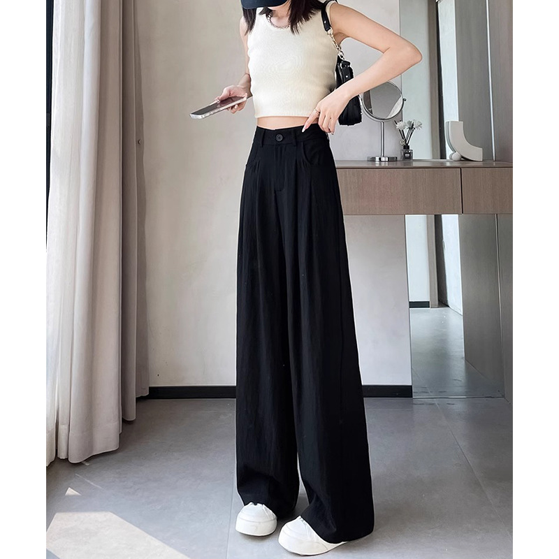 Pantalones de piernas anchas de seda de hielo para mujeres verano delgado cintura alta delgada pantalones fríos de protección solar pantalones de alta sensación de pluma