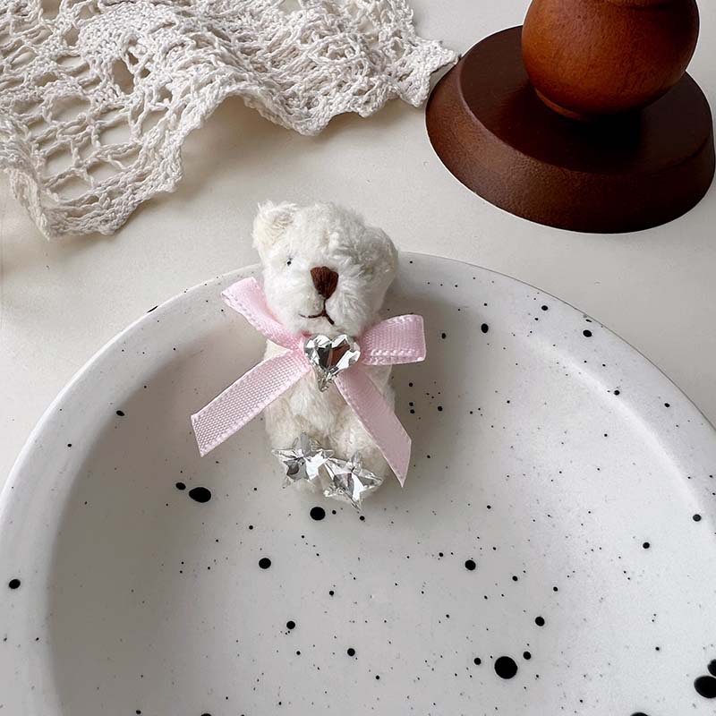 Ours et petit lapin ~ Broche mignonne en forme de cœur avec nœud papillon et strass, version coréenne_voghion.com