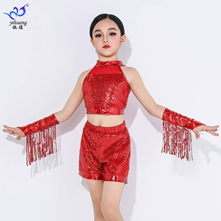 儿童爵士舞服亮片演出服拉丁舞服流苏分体舞蹈服舞台表演服比赛服