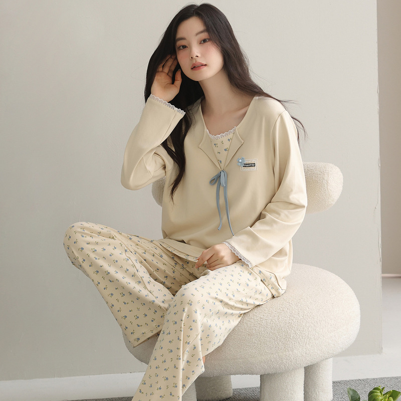 爽棉睡衣女款春秋款女2025新款纯棉可外出女士长袖秋季条纹家居服|undefined