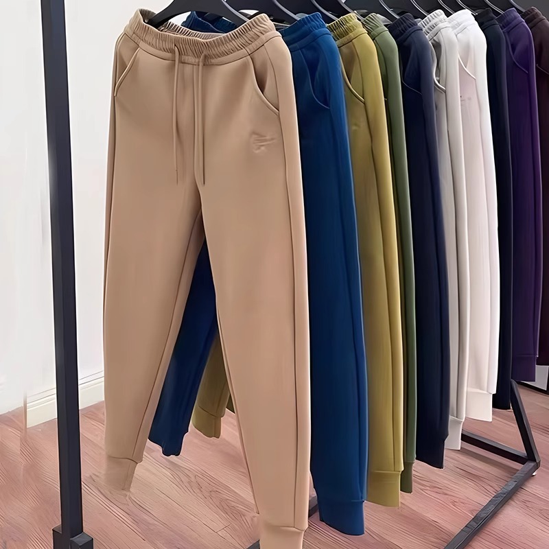 700g Double-Sided Mousse Velvet Windproof Pants for Women 2025 New Winter Thickened Warm Jogger Pants with Cuffs