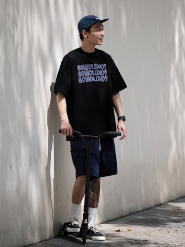 Cross-border Instagram short sleeve t-shirt for men, Hong Kong-style printed round neck t-shirt, Hong Kong-style simple and versatile trendy brand five-point top.