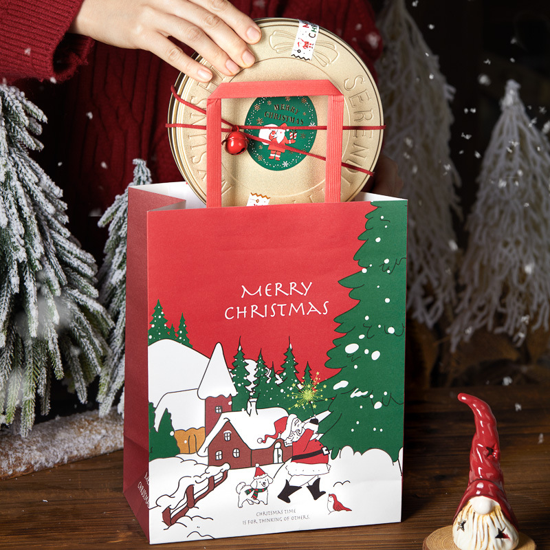 圣诞节手提袋牛皮纸礼品包装袋节日手提面包打包袋苹果纸外卖纸袋