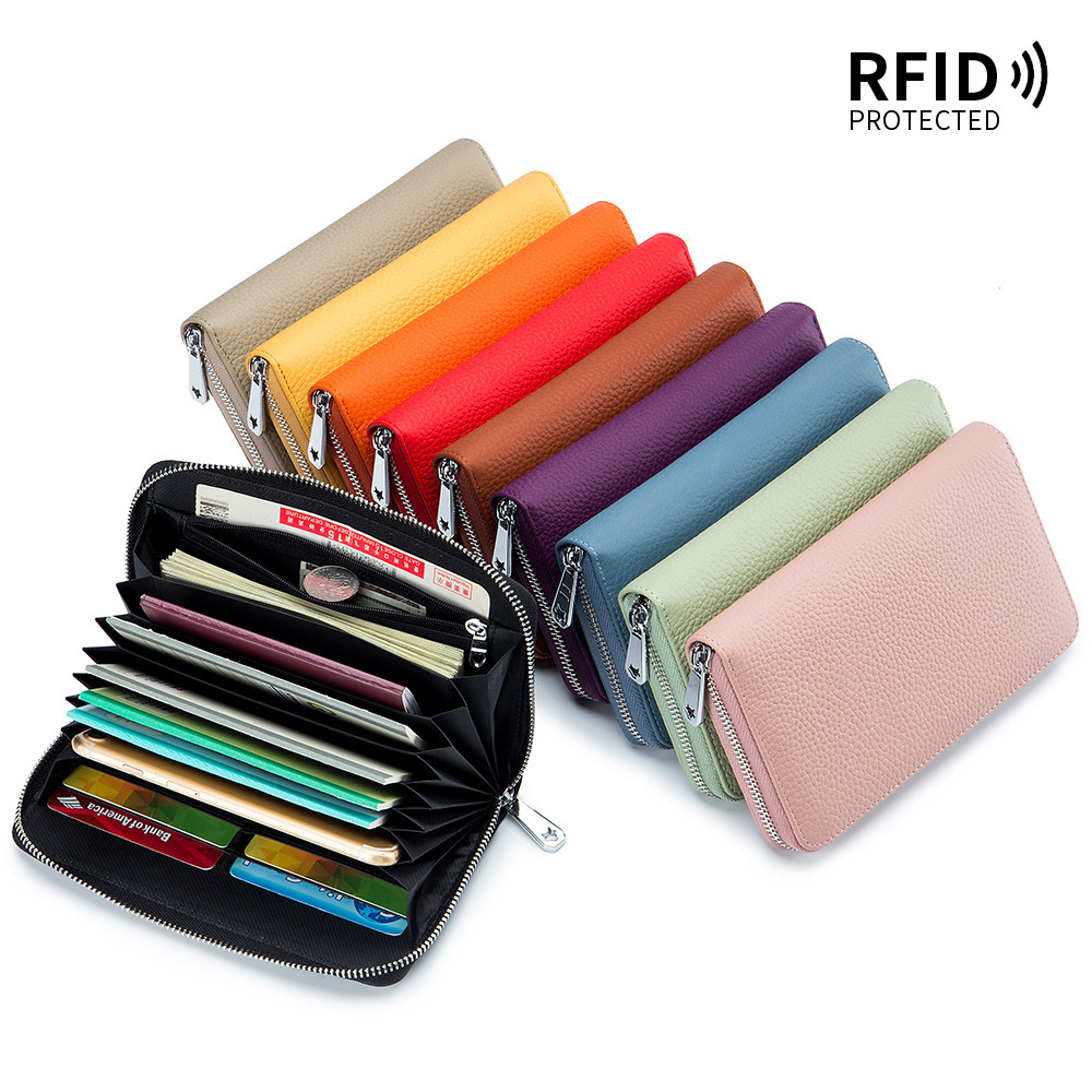 Passbook Bag Zipper Multifunctional Family Passbook Bag Japanese Cross-border Long Women's Lychee Pattern Solid Color Wallet