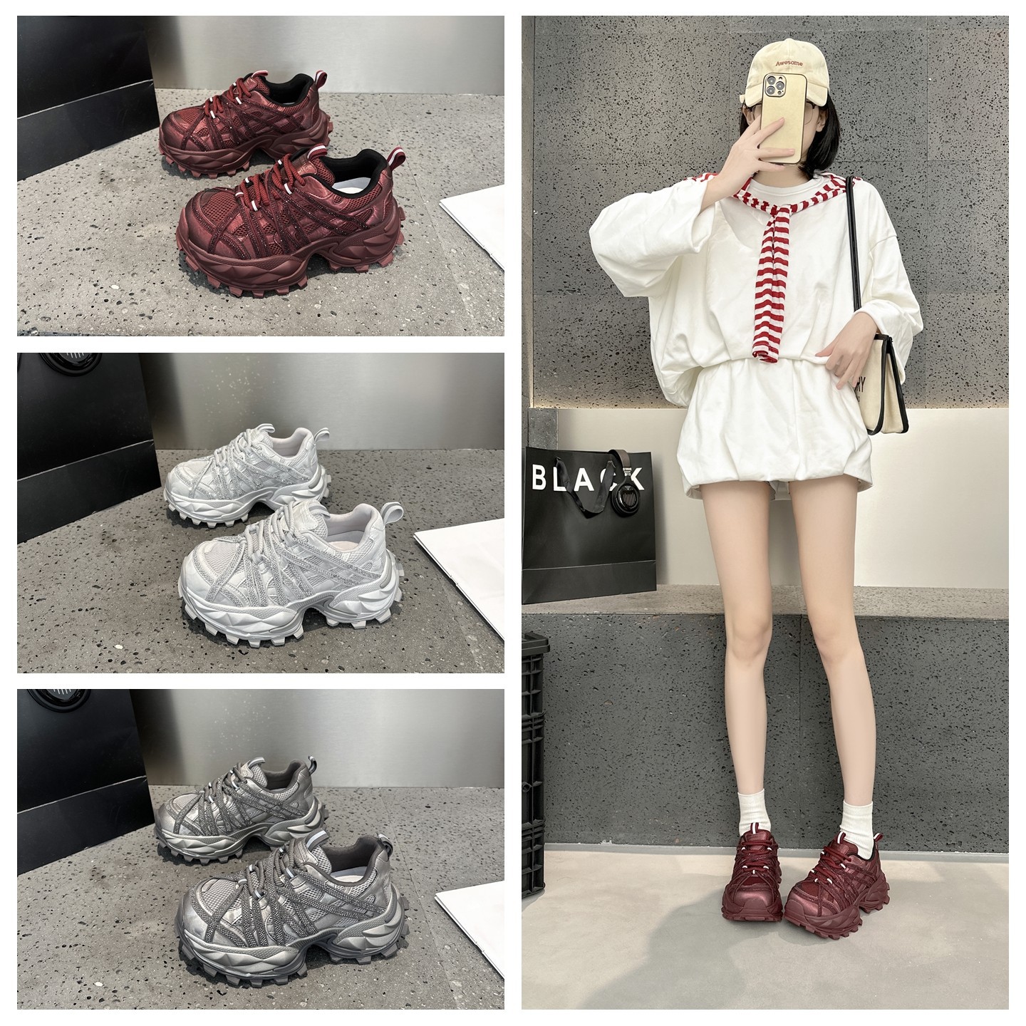 Shiny comfortable sneakers with rhinestones platform for leisure