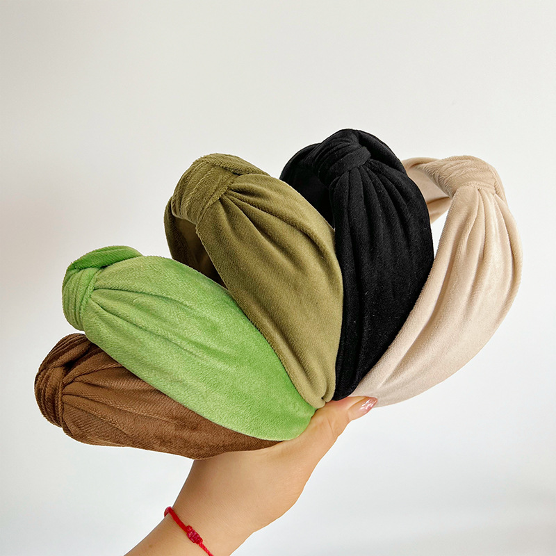 歐美跨境高顱頂金絲絨簡約發箍復古秋冬寬邊百搭頭箍髮飾純色發捆