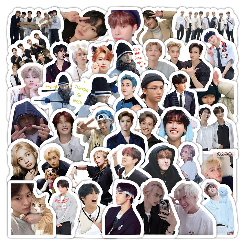 103张韩国男团帅哥Stray Kids贴纸明星SKZ头像卡通人物防水小贴画|undefined