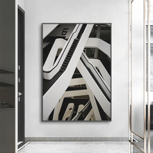 黑白現代建築裝飾畫工業風簡約辦公室客廳掛畫北歐大尺寸玄關壁畫