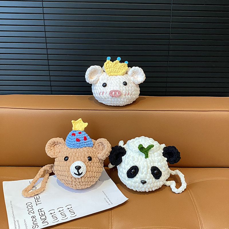 Caricatura adorable animal pequeño, bolso de hombro para niños y niñas, bolso de tela de gancho hecho a mano para bebés, bolso de peluche de otoño y invierno para niños