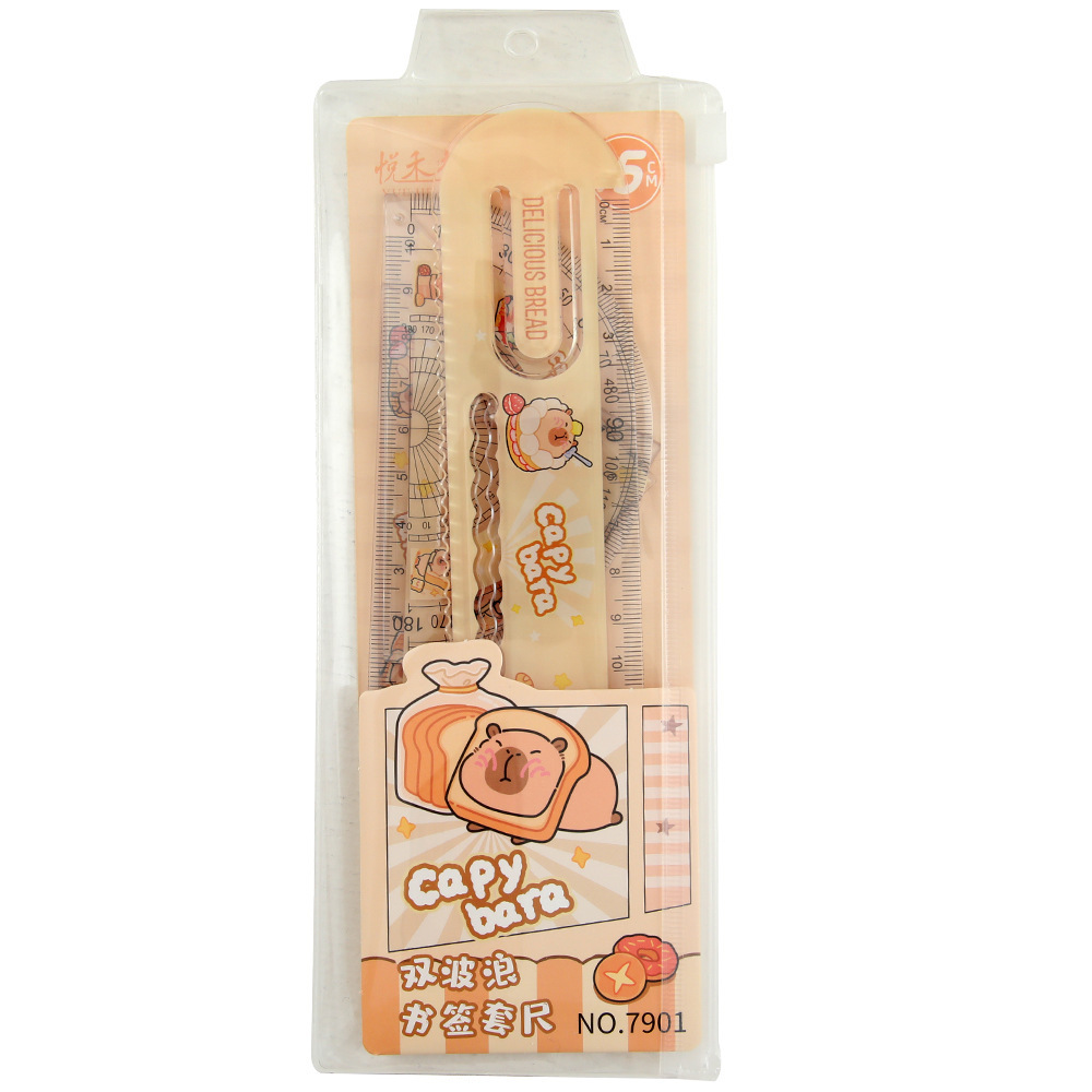 Nuevo Capibara conjunto de regla de cuatro piezas conjunto de regla de marcadores multifuncional encantadora regla de dibujo de medición regla de papelería para estudiantes