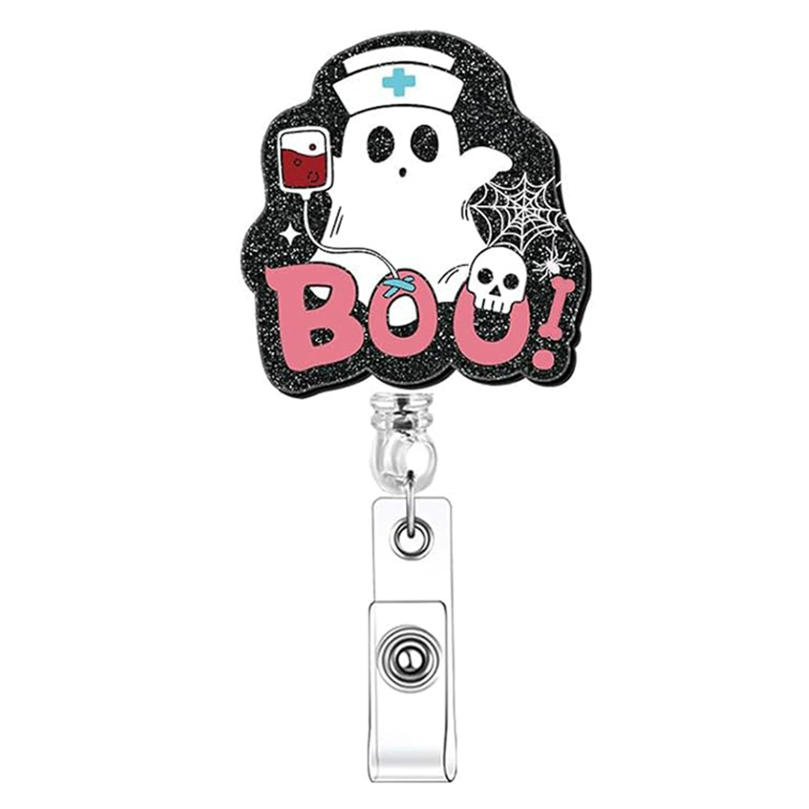 Глобальная Halloween медицинский призрак акриловый блестящий retractable легкое вытягивание пряжка тканевый нашивка вращающаяся легкая вытягивающаяся пряжка держатель бейджей