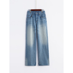 無限回購!土耳其高腰復古藍 闊腿牛仔褲女重工寬鬆百搭直筒牛仔褲