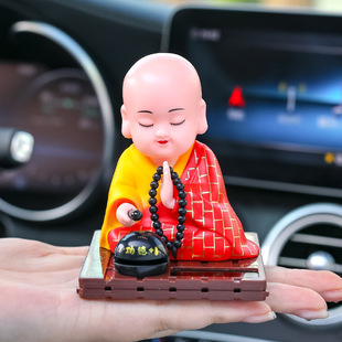 Car Ornaments, Monk Car Ornaments, Solar Automatic Nodding, Knocking Wooden Fish, Car Decompression Dolls