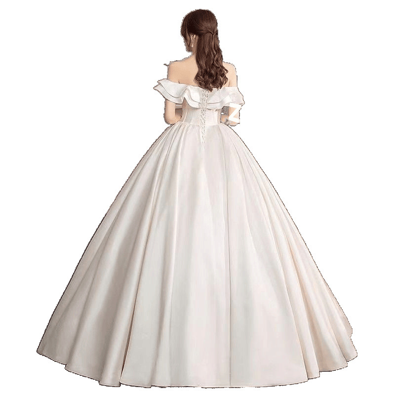 Abito da sposa in raso stile francese 2025 Nuovo modello Spose petite, Semplice stile principessa, Adatto per uscire,_voghion.com