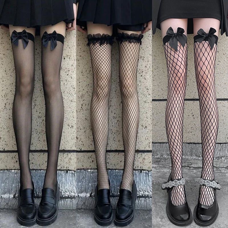 Solid Color Sexy Stockings Sexy Fishnet Stockings Bow Black Stockings Women Summer Thin Stockings Lace Over The Knee Socks display picture 18