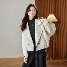 双面羊毛大衣女小个子2025秋冬新款气质短款西装领毛呢外套HE5148