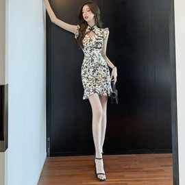 复古印花改良旗袍修身连衣裙高级感御姐气质名媛夏装2025新款