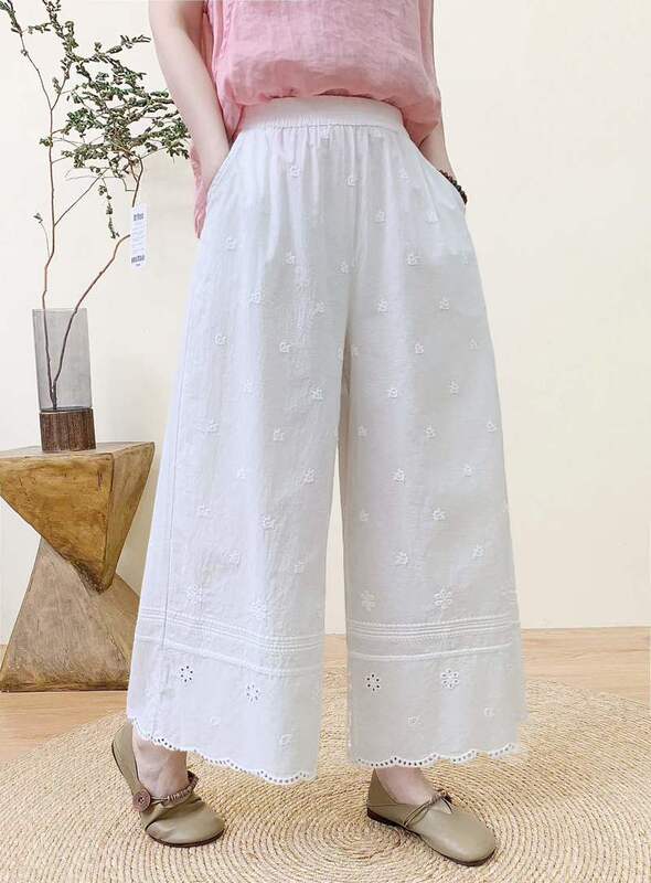 Korean Style New Model Full-Body Embroidered Elastic Waist Loose-Fitting Women's Solid Color Casual Pants Long Pants Korean Style New Model Full-Body Embroidered Elastic Waist Loose-Fitting Women's Solid Color Casual Pants Long Pants