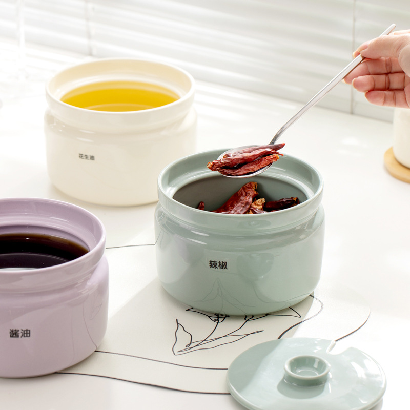 Tanque de aceite de cerdo de cerámica caja de condimento resistente a altas temperaturas condimento sal tarro aceite de cocina olla picante botella de pimienta frasco hogar tanque de aceite