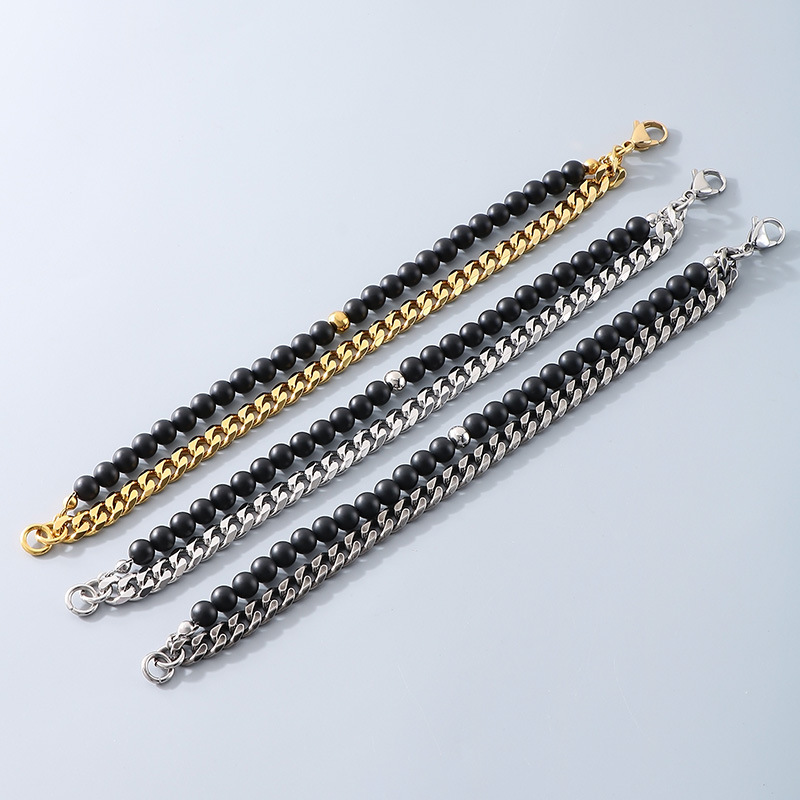 Retro Geometrisch Achat Titan Stahl Perlen Überzug Männer Armbänder Männer Ketten Armbänder display picture 6