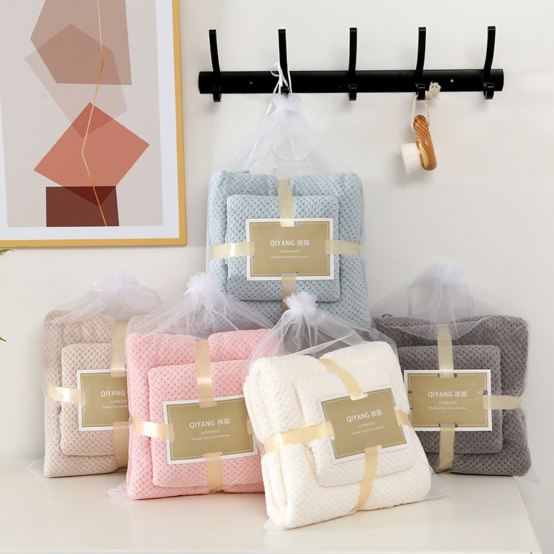 Pineapple padded towel bath towel set face towel cotton coral fleece absorbent gift beach towel wholesale LOGO