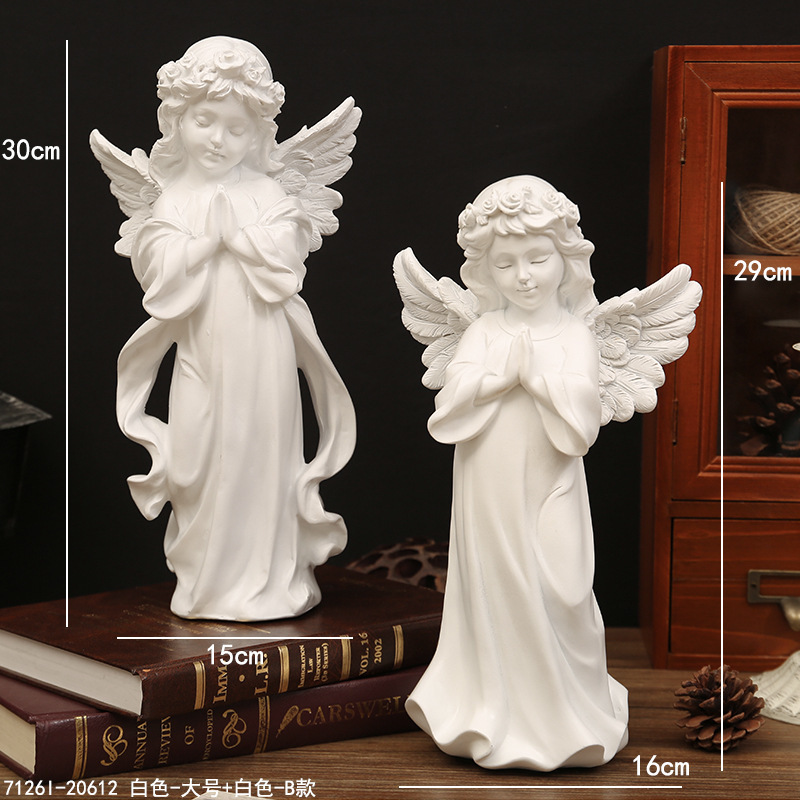 Adornos de ángel retro de estilo europeo, decoración de mesa de niña angelito de plástico de resina americana