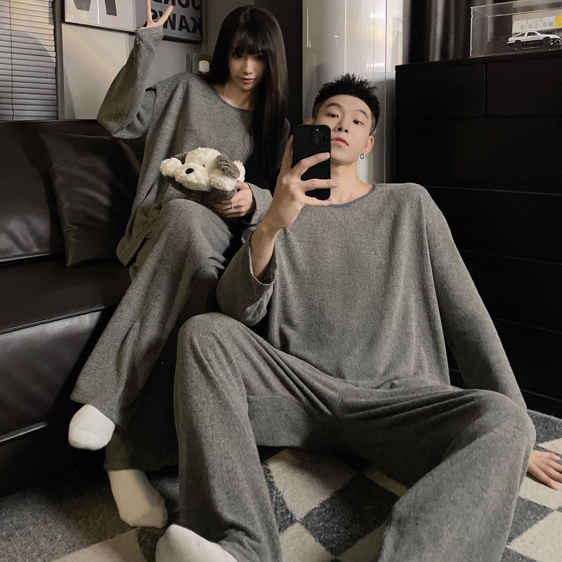 Dropshipping High-End Feel Colorful Cotton Pajamas Couple Pajamas Spring Pullover Long Sleeve 100kg Loungewear Set