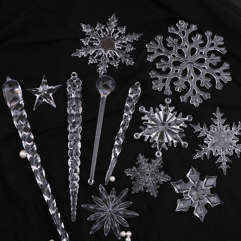 新款亚克力透色雪花冰锥吊坠制作diy手机壳挂件串珠汽车装饰品