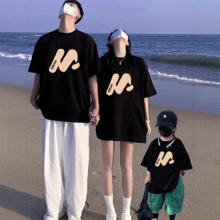 Tide brand fried street parent-child summer cotton short-sleeved Korean plus size t-shirt 220g high-end mother and woman crew neck top