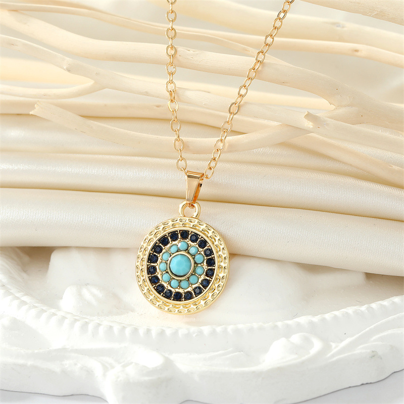 European retro alloy full diamond sun eye necklace trend collarbone chain wholesale