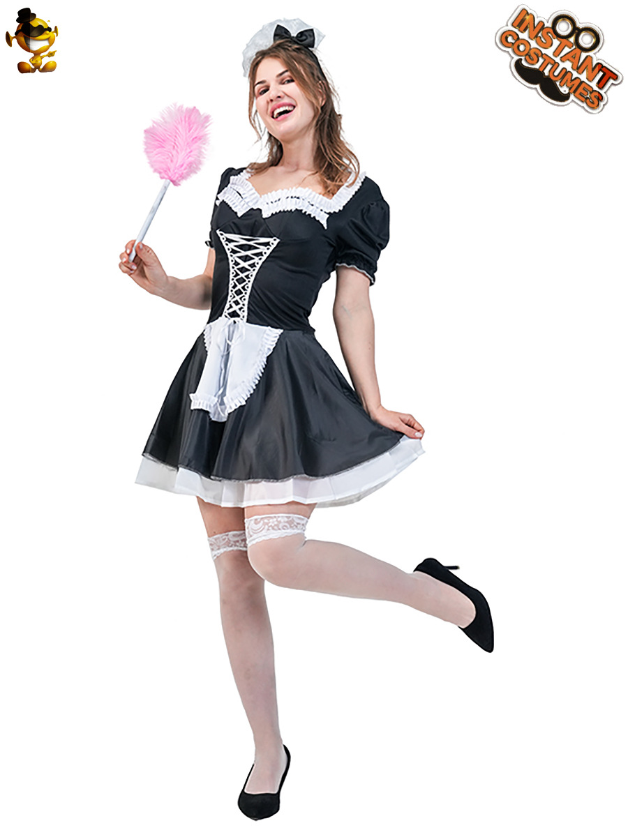 Las mujeres adultas francés Maid uniforme partido traje Cosplay Halloween Maid Cosplay traje
