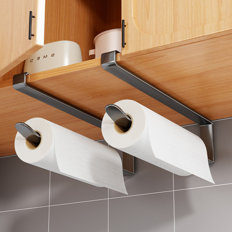 Portarrollos de Cocina para Gabinete de Acero Inoxidable, Sin Perforación, Colgante