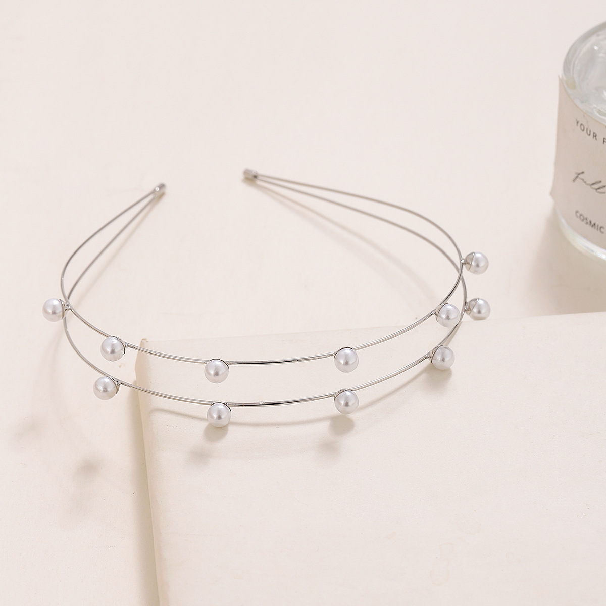 Estilo coreano exquisito accesorios para el cabello tocado doble fila rhinestone diadema dulce perla diadema fabricante de una pieza de entrega