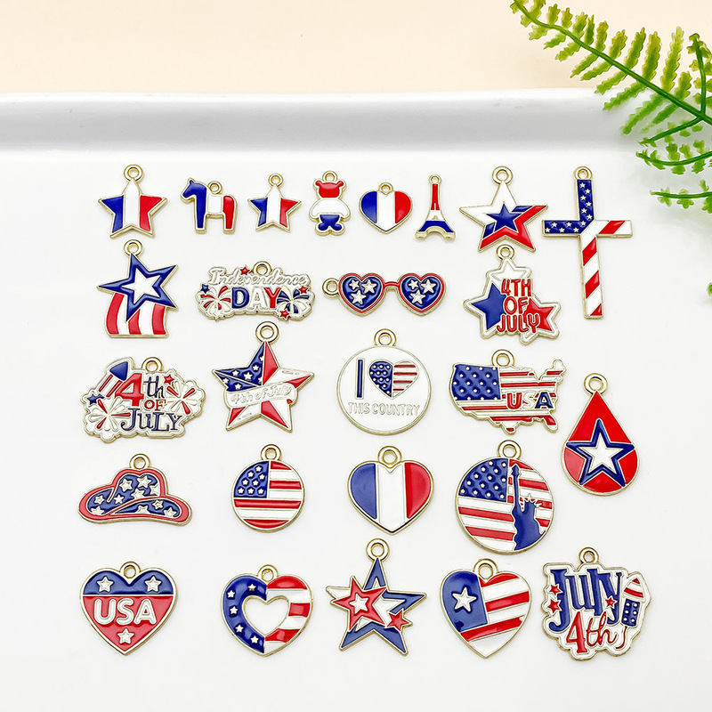 Cross-Border Creative July 4Th Independence Day American Flag Series Alloy Pendant DIY Keychain Pendant Jewelry Accessories