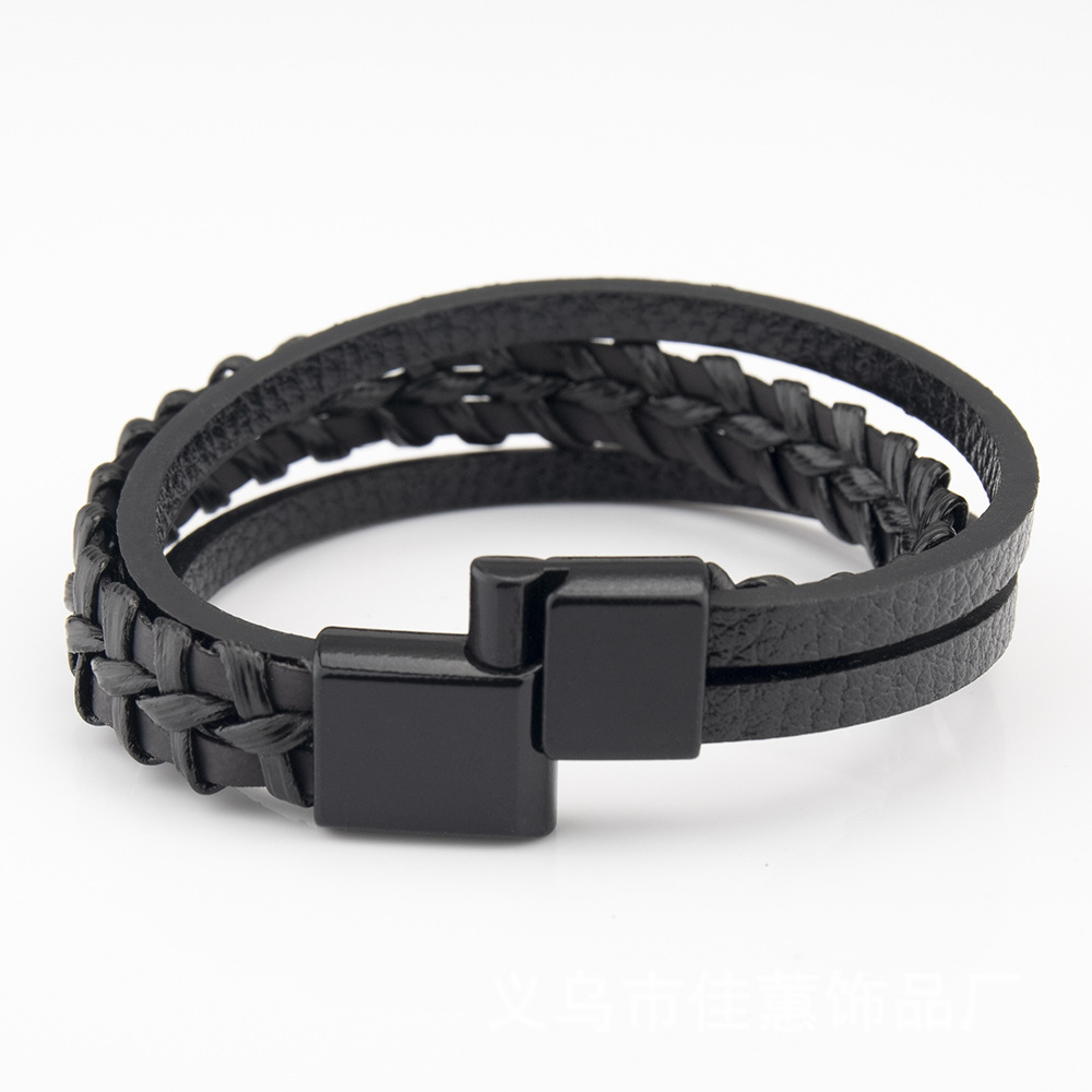 Pu Chain Material Simple Style Geometric Pu Leather Alloy Plating Men's Bracelets Men Cord & Leather Bracelets