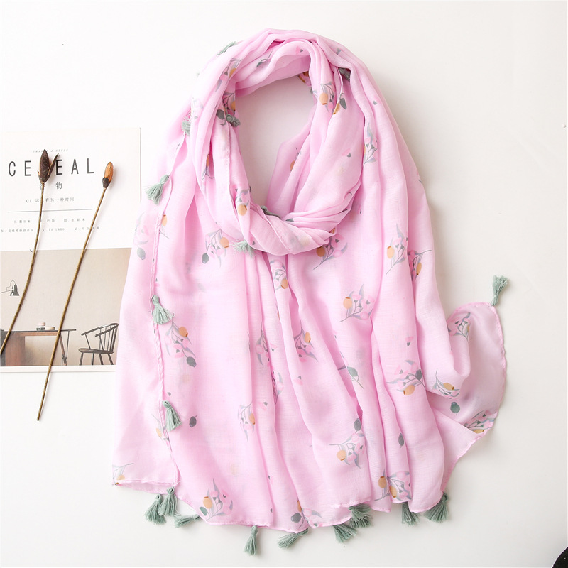 Pink Fashion Sweet Floral Tassel Scarf display picture 1