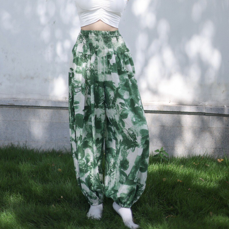 2025 New Chinese Style Yoga Pants with Lantern Design, High-Waisted Dance Zen Style Loose Jogger Pants