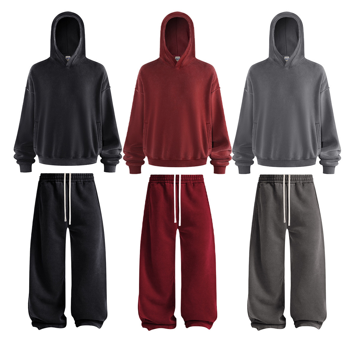 Chain tide hombre| Fábrica directa marca de moda lavado con camiseta encapuchada de vello conjunto de empalme rosca molida camiseta hombre image 5