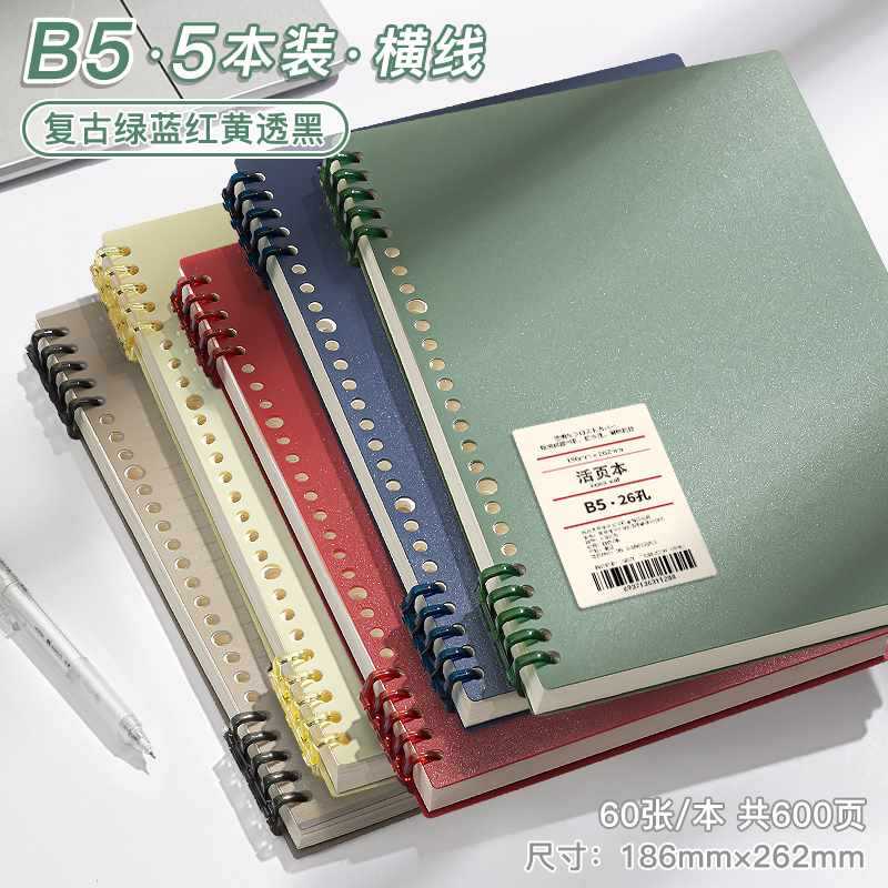 B5 horizontal line · 5 books [green+blue+red+yellow+black] total 600 pages