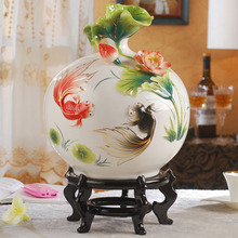 年年有鱼新中式陶瓷花瓶摆件客厅插花装饰品家居大瓷器珐琅彩精致