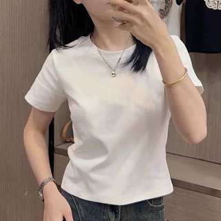 夏季新款纯棉短款短袖t恤女小个子遮肉宽松显瘦纯色宽松高腰上衣