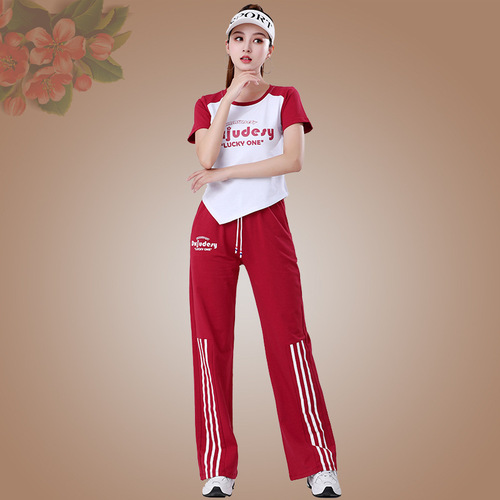  Square Dance Costume Team Performance Ghost Step Dance Summer Short Sleeve Long Pants Set Casual Sportswear Women's New Arrival
