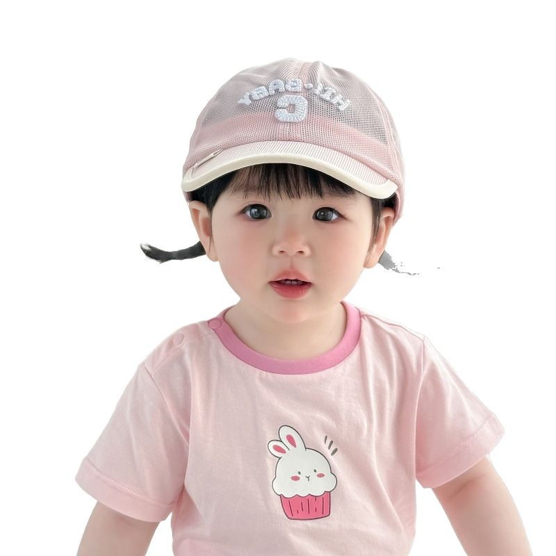Sombrero de protección solar para niños, gorra de visera para bebés de malla de verano, letras coreanas, sombrero para el sol para bebés al aire libre, gorra de béisbol para niños