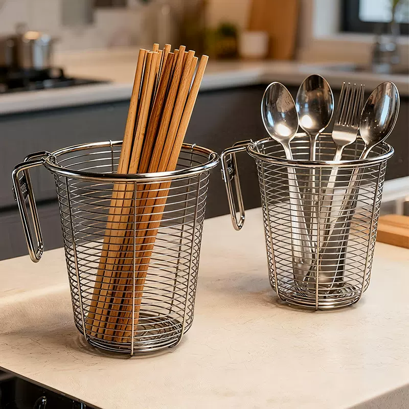 304筷子筒壁挂式不锈钢圆形沥水防积水防霉快笼洗碗机专用筷子笼