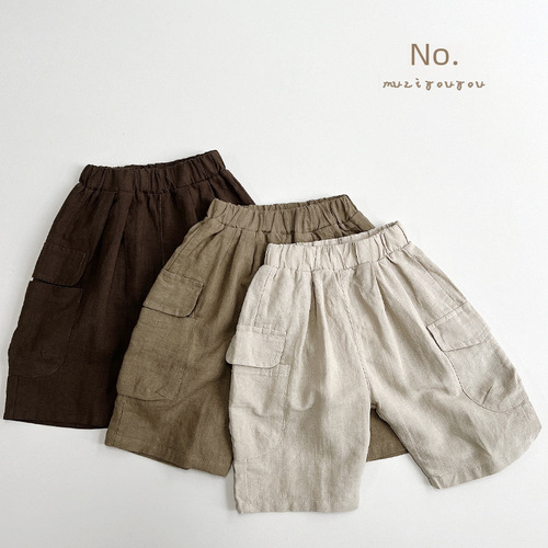 Cotton Linen Trendy Style Summer Boys' Seven-Eighth Pants Children's Casual Workwear Shorts Girls' Day-Style Korean Version Pants Trend